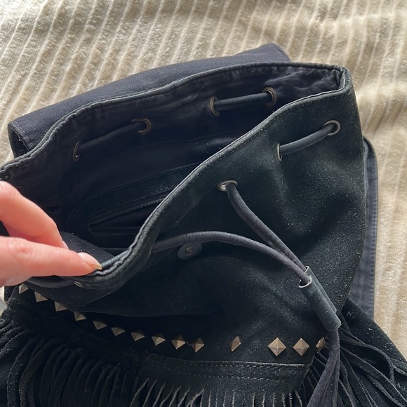 Steve Madden Black Small Backpack with Studs and Fringe - Picture 6 of 7